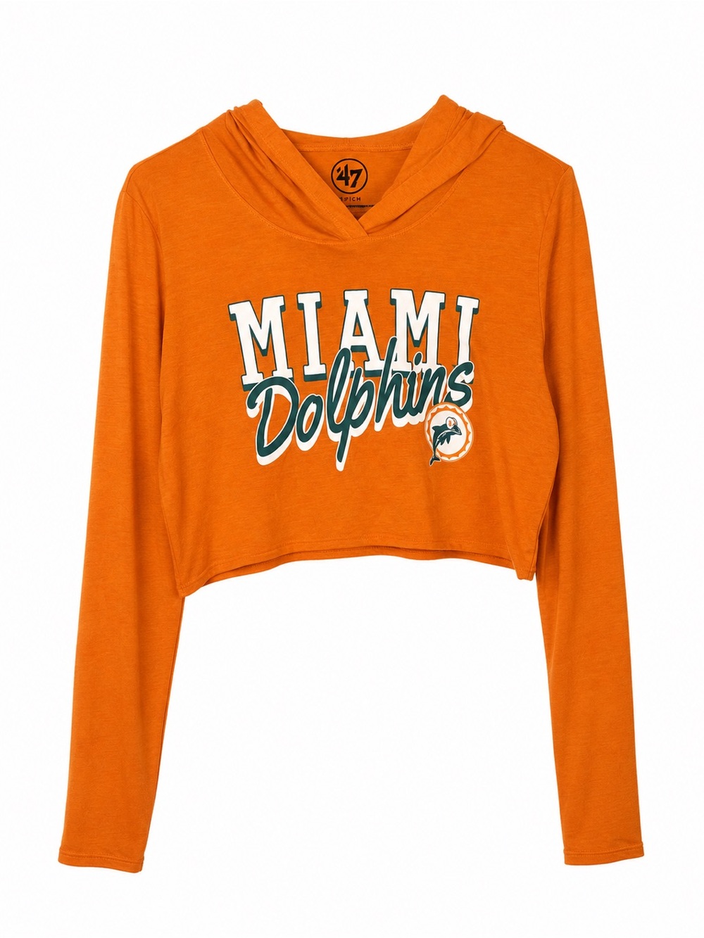 47 Brand Miami Dolphins Orange Cropped Long-Sleeve Hoodie